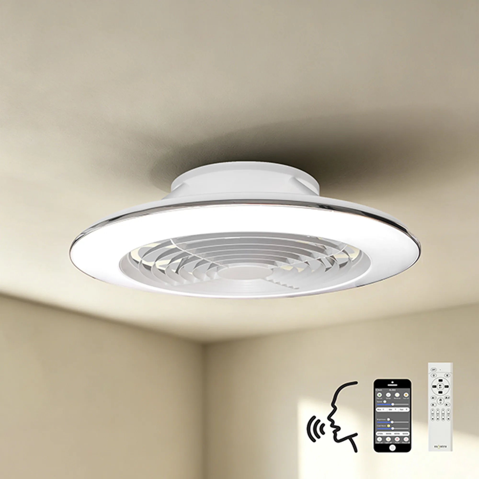 Alisio XL 73.5cm 95W LED Dimmable Ceiling Light & 58W DC Fan With Single Speed Reverse, White c/w Remote, APP & Alexa/Google Voice Control, 5900lm M7490  Mantra Ventilacion Alisio XL